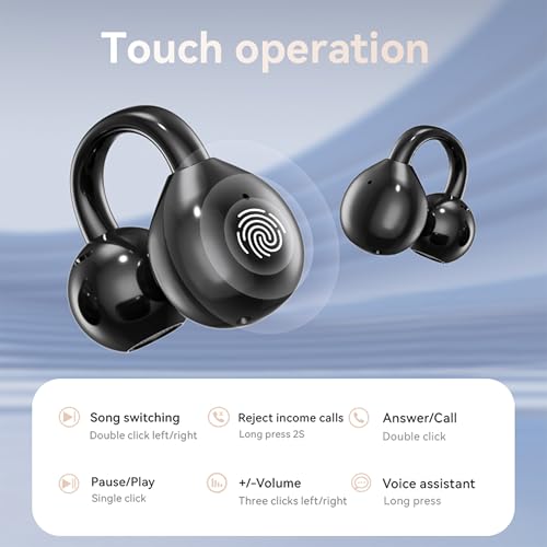 Open Ear Clip Headphones Wireless Earbuds Bluetooth 5.4 Sports Earphones with Wireless LED Touch Screen Waterproof in Ear Earphones for Pad Tablet Laptop Android/iOS Phones (Purple) - color: Purple