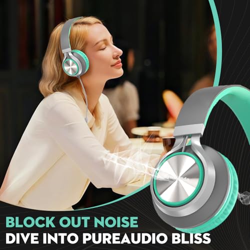 Bywulanda USB C Headphones with Microphone, Wired Over-Ear for School | Volume Control, HD Stereo Sound, Comfortable Fit, Wired Foldable Headphones for Adult/Teens/Laptop/Tablets/Travel, Green - color: Green