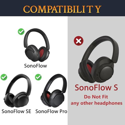 SOULWIT Earpads for 1MORE SonoFlow/SonoFlow SE/SonoFlow Pro Headphones, Ear Pads with Soft Protein Leather, Noise Isolation Foam - Black - color: Black