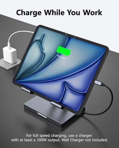 iPad USB C Hub Stand, 9-in-1 Multiport Adapter for iPad Pro M4 M3 M2 13 12.9 11 Inch Docking Station Foldable with 4K60Hz HDMI, RJ45 Gigabit Ethernet, SD/TF Card Reader, USB 3.0, 3.5 mm Audio