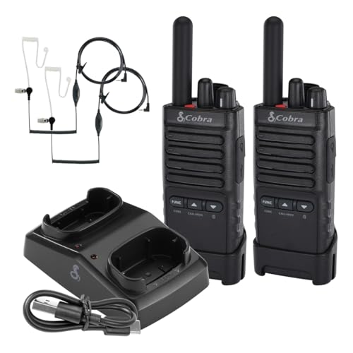 Cobra PX652 Professional Walkie Talkies, Rechargeable, 22 Channels | 300,000 sq. ft/25 Floor Range, Dust Protected & Splashproof (IP54 rating), Headsets and Chargers Included (2-Pack) - style: PX650 - 2 Pack