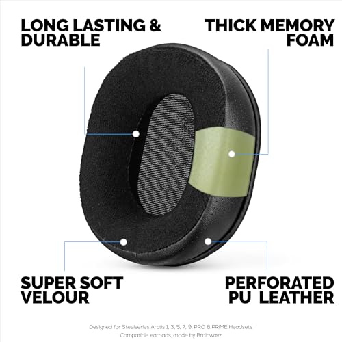 Hybrid Earpads for Steelseries Arctis 1, 3, 5, 7, 9, PRO & PRIME Headsets - Thicker Memory Foam, Comfier & Long Lasting, By Brainwavz - color: Hybrid