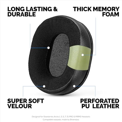 Hybrid Earpads for Steelseries Arctis 1, 3, 5, 7, 9, PRO & PRIME Headsets - Thicker Memory Foam, Comfier & Long Lasting, By Brainwavz - color: Hybrid