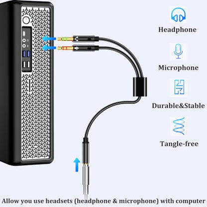 2-Pack Headphone Splitter for Computer 3.5mm Female to 2 Dual 3.5mm Male Headphone Mic Audio Adapter Y Splitter Cable Nylon Braided Cord Smartphone Headset to PC Adapter (Black,Silver)