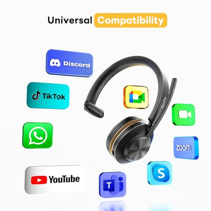 Bluetooth Headset, Wireless Headset with Mic for Work, Bluetooth 5.3, Wireless Headphones with AI Noise Cancelling Microphone (Clear Calls & Mic Mute), USB Dongle, for Computer/PC/Laptop/Zoom - color: Black
