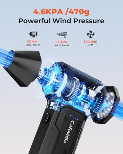Electric Air Duster, Compressed Air Duster, 470g Thrust | 300000RPM Brushless, 10000mAh Rechargeable Battery, 4-Speed Adjustable,187 CFM,Cordless Air Blower for Car, PC& Outdoor