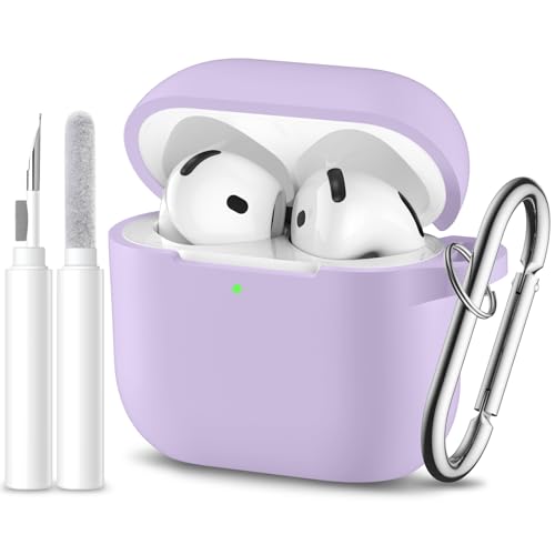 for Airpods 4th Generation Case Cover(2024),Soft Silicone Full Protective Case for AirPods 4 Case with Keychain & Cleaner Kit,Compatible with Apple Airpods 4 for Women,Men（Lightpurple） - color: LightPurple