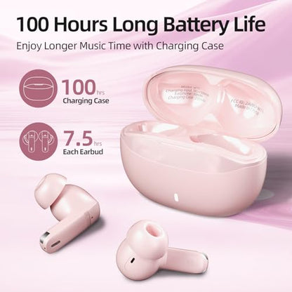 Wireless Earbuds, 100H Bluetooth 5.4 Headphones, ENC+ ANC Noise Cancelling Touch Control True Wireless Bluetooth Ear Buds,Stereo Deep Bass Bluetooth Headset for Sports/Workout/Gym(Pink) - color: Pink