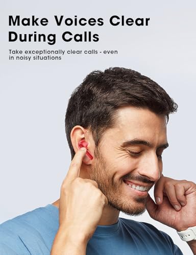 Wireless Earbuds, Hi-Fi Deep Bass Ear Buds, 48H Playtime In-Ear Headphones - color: Red