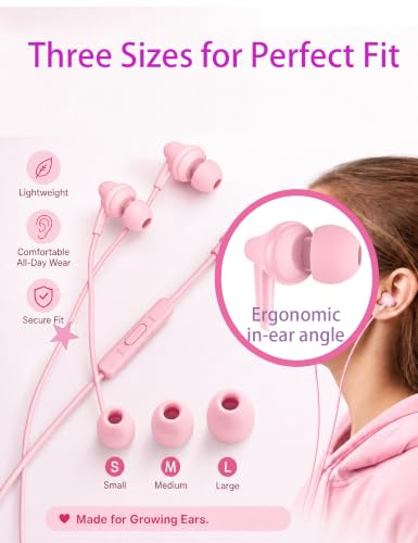 Glitter Pink Teens Wired Earbuds with Case, 3.5mm Headphones for School | GOGOSINIS Wired Student Earbuds with Glitter Pink Case, Braided Lanyard Wristlet & Star Keychain Charm, For School backpacks - color: Glitter Pink