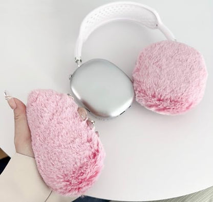 Fluffy Plush Case for AirPods Max Headphones, Cute Furry Fur Ear Cups Skin Soft Slicone Protective Cover for AirPods Max(Pink) - color: Pink