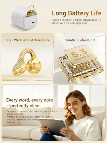 JewelPods C01 Pro Open Ear Headphones, Gold | Luxury Jewelry, Wireless Earbuds - color: Gold