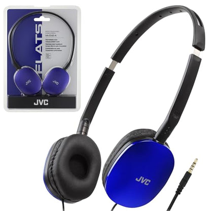 JVC HAS160A Flat Headphones - Blue | Flat Foldable Design, 30mm Driver, Soft Ear-Pads, Steel Headband, 3.5mm Slim Plug - color: Blue, style: No Mic
