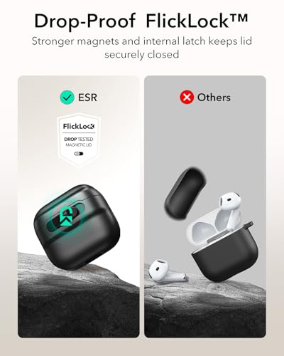 ESR for AirPods 4 Case, Compatible with MagSafe, Pulse Series, Black | Compatible with AirPods 4 Generation Case (2024)(USB-C), Magnetic Lid Lock, Drop-Proof Protection Cover with Lanyard - color: Black, size: AirPods 4 Case