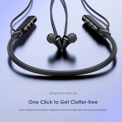 Oraimo NeckLite Wireless Neckband Earbuds, Wearable Around Neck Headphones Built-in Microphone, Bluetooth Headset Magnetic Earphones Deep Bass, Ultra-Lightweight Comfort, 30H Playtime, Black - color: Deep Black
