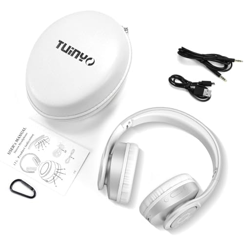 TUINYO Bluetooth Headphones Wireless, Over Ear Stereo Wireless Headset 40H Playtime with deep bass, Soft Memory-Protein Earmuffs, Built-in Mic Wired Mode PC/Cell Phones/TV-White - color: White