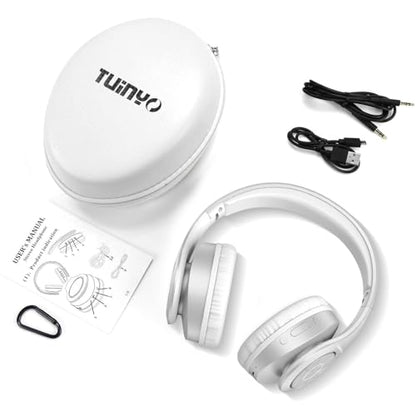 TUINYO Bluetooth Headphones Wireless, Over Ear Stereo Wireless Headset 40H Playtime with deep bass, Soft Memory-Protein Earmuffs, Built-in Mic Wired Mode PC/Cell Phones/TV-White - color: White