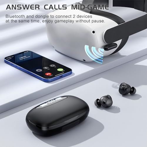 IAMJOY Gaming Earbuds, 20ms Low Latency, Wireless Game Earbuds with LED Display, 90H Play Time, 2.4GHz & Bluetooth, Noise-Canceling Mic Compatible with Meta Quest, PS5/4, VR, Switch, PC - color: Classic Black