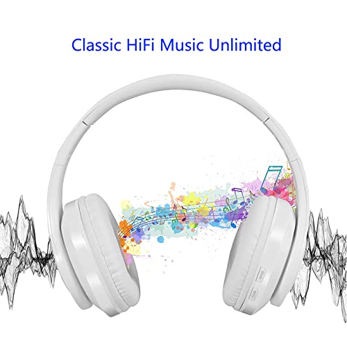 Wireless Bluetooth Headphones with Colorful LED Lights, White | HiFi Stereo Sound,Light Weight,Foldable,Colorful Backlit,Rechageable,Over Ear Headset for PC/Travel/Class/Office/Kids/Adult - color: White