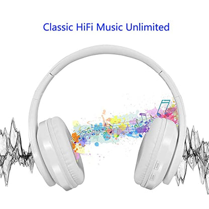 Wireless Bluetooth Headphones with Colorful LED Lights, White | HiFi Stereo Sound,Light Weight,Foldable,Colorful Backlit,Rechageable,Over Ear Headset for PC/Travel/Class/Office/Kids/Adult - color: White