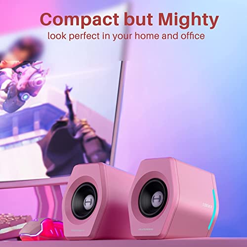 Edifier G2000 32W PC Computer Speakers for Gaming Desktop PC Laptop Mac Computer Woofer Speakers Bluetooth USB 3.5mm AUX Inputs RGB Lights Multimedia Speakers Pink - color: Pink