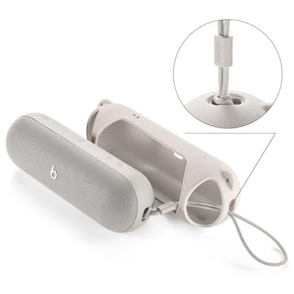 Silicone Case for Beats Pill 2024, Shockproof Cover with Strap - color: Beige