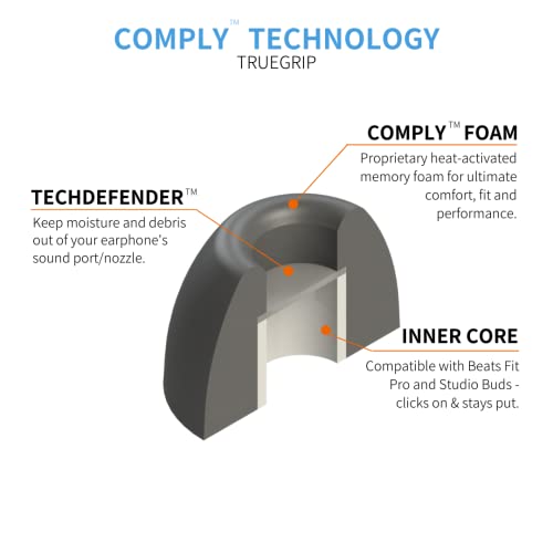 Comply Memory Foam Replacement Ear Tips, Black, Medium (3 Pairs) | For Beats Fit Pro & Beats Studio Buds, Ultimate Comfort, Secure Fit, Superior Noise Isolation - size: Medium