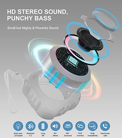comiso Bluetooth Shower Speaker, IPX7 Waterproof Speaker with Robust Bass | Portable Speaker with LED Light, Floating, Stereo Sound, 2000mAh, Lanyard, Great for Kayak, Travel, Beach, Gift for All Ages - color: Crystal