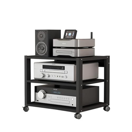 3 Tier Audio Rack Tower, CD Record Player Stereo Receiver AV Equipment Cabinet Display Rack, Weight Capacity 661 lbs, with Adjustable Wooden Shelves for Home (3 Tier Black) - size: 3 Tier Black