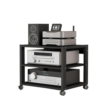 3 Tier Audio Rack Tower, CD Record Player Stereo Receiver AV Equipment Cabinet Display Rack, Weight Capacity 661 lbs, with Adjustable Wooden Shelves for Home (3 Tier Black) - size: 3 Tier Black