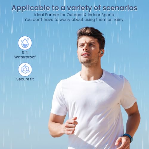 Open Ear Earbuds Wireless Bluetooth Headphones, 60Hrs Playtime, Stereo Sound Over Ear Buds with IPX7 Waterproof Noise Canceling Earphones, Ideal for Fitness, Travel - Black - color: Black
