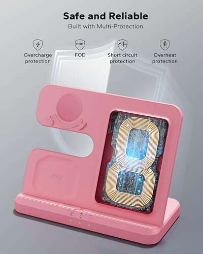 Wireless 3 in 1 Charging Station for Samsung, Phone and Watch Charger for Galaxy S25 Ultra/S24/S23/Z Fold, Wireless Charging Dock for Samsung Watch Galaxy 8/7/6/5, Galaxy Buds 3/2/Pro - color: Pink