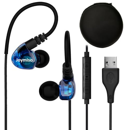 6.5Ft Long Cord Wired USB Earbuds Headphones with Microphone for PC Laptop | Clear Sound, Over Ear Hook, Case, Control, Mute Function, for Computer Desktop MacBook Chromebook PS4 PS5, Work Calls Gaming