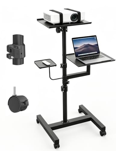 KOOV 2 Shelves Projector Stand, Max 47" Height Adjustable | Mobile Cart on Wheels, Projector Tripod Stand, Rolling Laptop Floor Stand, For Couch - size: 47inch