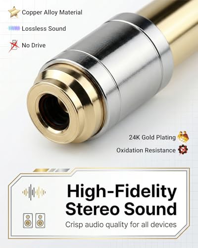 6.35mm(1/4 Inch) Male to 3.5mm(1/8 Inch) Female Headphone Adapter | 24K Gold-Plated Audio Jack Converter for Electric Piano and Drums, Amp, Guitar, Mixing Console, Aux Cable - 2 Pack - color: Normal Shank
