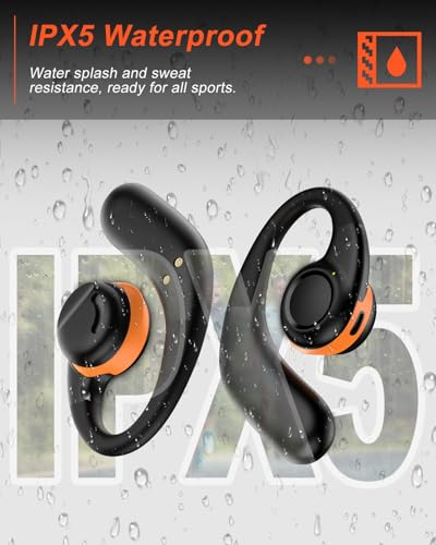 Jzones Open Ear Headphones Wireless Bluetooth 5.3, Open Ear Earbuds with Dual 16.2mm Dynamic Drivers 60 Hours Playtime Waterproof Sport Earbuds for Android iPhone TV,Black - color: Black