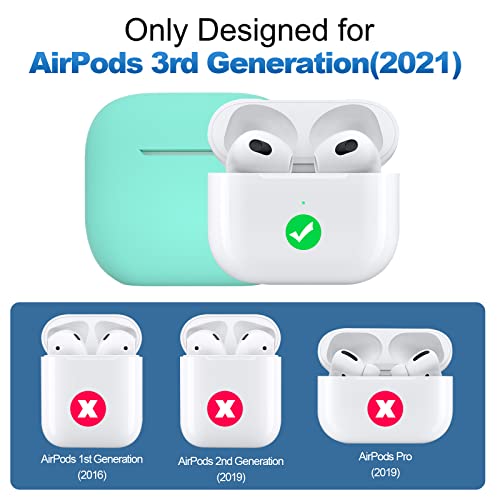 Compatible with AirPods 3 Case, Protective Silicone Cover for AirPods 3rd Generation Case 2021, Wireless Charging - Mint Green - color: C-Mint Green