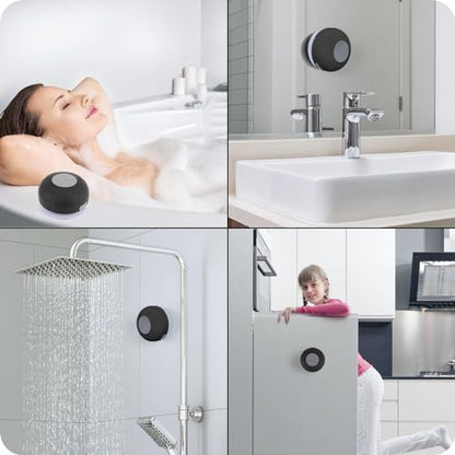 Bluetooth Shower Speaker Waterproof Wireless Mini Small Cute Portable Water Resistant Bathroom Speaker Suction Cup, Handsfree Speakerphone with Built-in Mic,4hrs of Playtime - Black - color: Black