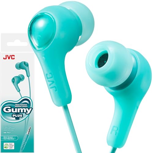 JVC Gumy HAFX7GN 인이어 이어버드 헤드폰, 그린 | 강력한 사운드, 편안하고 안전한 핏, 실리콘 이어 피스 S/M/L, 종이 패키지 - color: 초록색., size: 마이크 없음