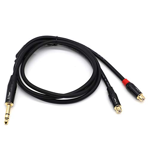 Dual RCA to 1/4" Cable，6.35mm (1/4 inch) Male Stereo to 2RCA Female Y Splitter Adapter Cable（5Feet - size: 5feet