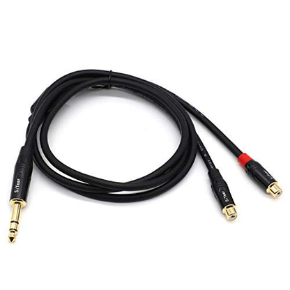 Dual RCA to 1/4" Cable，6.35mm (1/4 inch) Male Stereo to 2RCA Female Y Splitter Adapter Cable（5Feet - size: 5feet