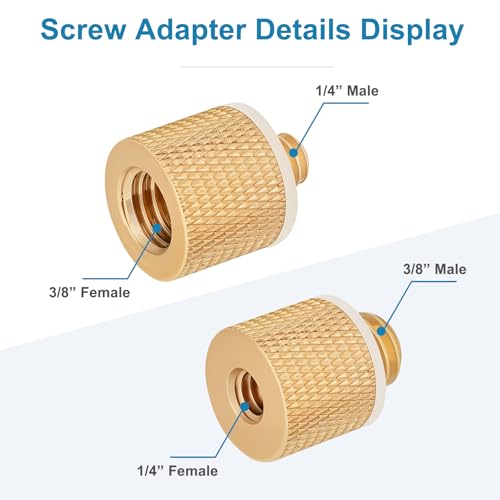 2 Pack Camera Screw Adapter, 1/4" Male to 3/8" Female & 3/8" Male to 1/4" Female Thread Adapter Set for Tripod Stand, Microphone Stand, Mic Mount, and Camera Monitor (Brass)