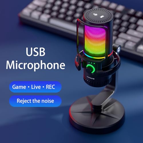 Docooler USB Condenser Dynamic Microphone with ENC Noise Reduction Quick Mute RGB Lighting Volume Gaming Microphone Control for Laptop Desktop PC Gaming Live Streaming Recording