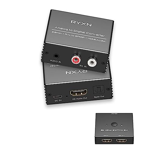 RCA & 3.5mm to Optical & HDMI Audio Converter, HDMI Switch 2 in 1 Out