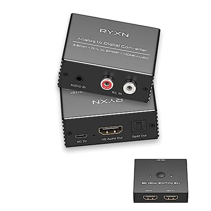 RCA & 3.5mm to Optical & HDMI Audio Converter, HDMI Switch 2 in 1 Out