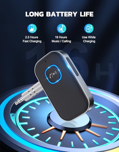 COMSOON Bluetooth Receiver for Car, 3.5mm AUX Bluetooth Car Adapter | Noise Cancelling, Wireless Audio Receiver for Home Stereo/Wired Headphones, Hands-Free Call, 16H Battery Life, Dark Gray - color: Dark Gray