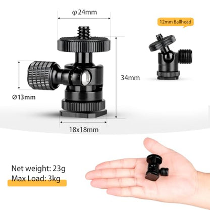koolehaoda 1/4 Mini BallHead & Hot Shoe Mount Adapter for Camera Video Light Tripod Monopod (1/4 Ball Head) | 360° Swivel Ball Head for Video Light Tripod Monopod, Lightweight Aluminum, Cold Shoe Compatible, Compact Design - size: 1/4 Ball head