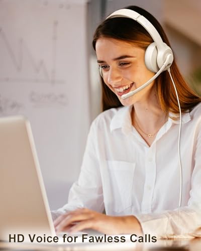 JIAMQISHI USB Headset with Microphone for PC, On-Ear Computer Laptop Headphones with Noise Cancelling Mic in-line Control for Home Office Online Class Zoom (USB+3.5mm, Apricot) - color: Apricot, style: USB+3.5mm