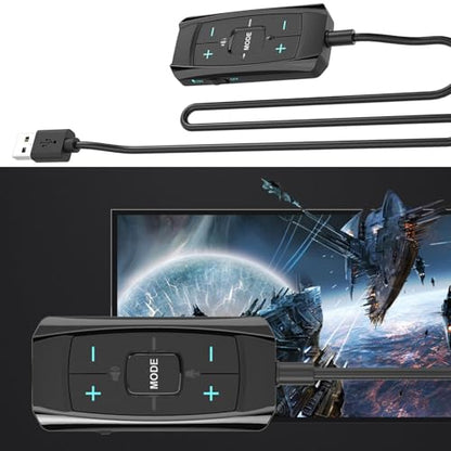 USB External Sound Card 7.1 Surround Auditory Adapter with Sound Control for PC Gaming Headsets Long Cable No Driver Required