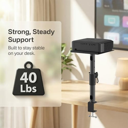 Height/Tilt/Swivel Adjustable Desktop Projector Stand Table for Aurzen Nebula XGIMI VANKYO Jinhoo AuKing Epson and Most Projectors - Desk Projector Stand Clamp on Desktop Wr Headphone Holder, Single - style: 1- Pack